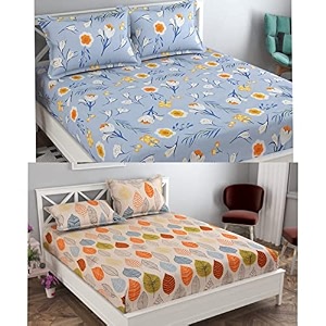 combo collection pack of 2 double bedsheet with 4 pillow covers  155 tc soft brushed glace cotton -long lasting amp wrinkle free bedsheet for double bed pattern- e