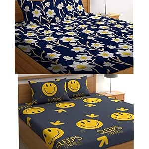 combo collection pack of 2 double bedsheet with 4 pillow covers  155 tc soft brushed glace cotton -long lasting amp wrinkle free bedsheet for double bed multicolor-zu