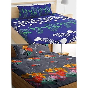 combo collection pack of 2 double bedsheet with 4 pillow covers  155 tc soft brushed glace cotton -long lasting amp wrinkle free bedsheet for double bed multicolor-k