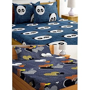 combo collection pack of 2 double bedsheet with 4 pillow covers  155 tc soft brushed glace cotton -long lasting amp wrinkle free bedsheet for double bed multicolor-m