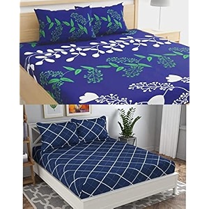 combo collection pack of 2 double bedsheet with 4 pillow covers  155 tc soft brushed glace cotton -long lasting amp wrinkle free bedsheet for double bed multicolor-d