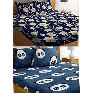 combo collection pack of 2 double bedsheet with 4 pillow covers  155 tc soft brushed glace cotton -long lasting amp wrinkle free bedsheet for double bed multicolor-u
