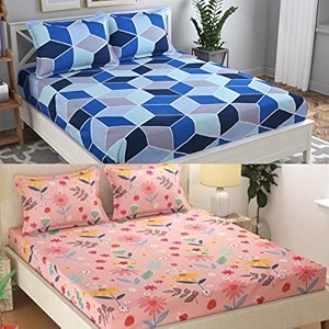 combo collection pack of 2 double bedsheet with 4 pillow covers  155 tc soft brushed glace cotton -long lasting amp wrinkle free bedsheet for double bed pattern- n
