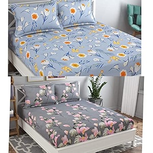 combo collection pack of 2 double bedsheet with 4 pillow covers  155 tc soft brushed glace cotton -long lasting amp wrinkle free bedsheet for double bed pattern- e