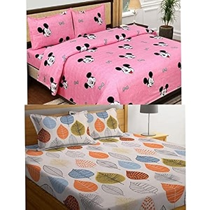 combo collection pack of 2 double bedsheet with 4 pillow covers  155 tc soft brushed glace cotton -long lasting amp wrinkle free bedsheet for double bed pattern- v