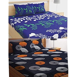 combo collection pack of 2 double bedsheet with 4 pillow covers  155 tc soft brushed glace cotton -long lasting amp wrinkle free bedsheet for double bed multicolor-b
