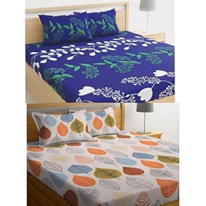 combo collection pack of 2 double bedsheet with 4 pillow covers  155 tc soft brushed glace cotton -long lasting amp wrinkle free bedsheet for double bed multicolor-e