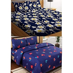 combo collection pack of 2 double bedsheet with 4 pillow covers  155 tc soft brushed glace cotton -long lasting amp wrinkle free bedsheet for double bed multicolor-p
