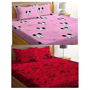 combo collection pack of 2 double bedsheet with 4 pillow covers  155 tc soft brushed glace cotton -long lasting amp wrinkle free bedsheet for double bed multicolor-n