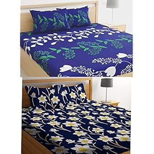 combo collection pack of 2 double bedsheet with 4 pillow covers  155 tc soft brushed glace cotton -long lasting amp wrinkle free bedsheet for double bed multicolor-c