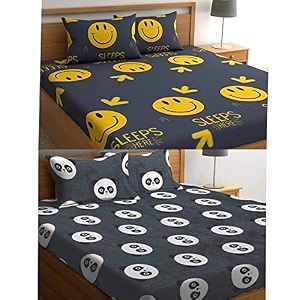 combo collection pack of 2 double bedsheet with 4 pillow covers  155 tc soft brushed glace cotton -long lasting amp wrinkle free bedsheet for double bed multicolor-y