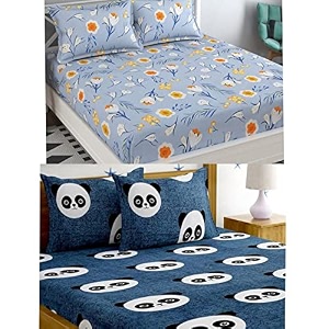 combo collection pack of 2 double bedsheet with 4 pillow covers  155 tc soft brushed glace cotton -long lasting amp wrinkle free bedsheet for double bed pattern- e