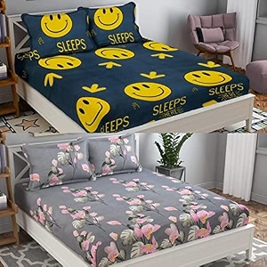 combo collection pack of 2 double bedsheet with 4 pillow covers  155 tc soft brushed glace cotton -long lasting amp wrinkle free bedsheet for double bed pattern- t