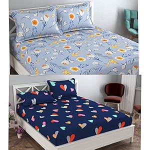 combo collection pack of 2 double bedsheet with 4 pillow covers  155 tc soft brushed glace cotton -long lasting amp wrinkle free bedsheet for double bed pattern- e