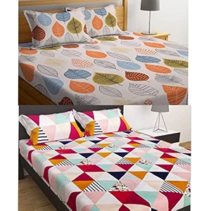 combo collection pack of 2 double bedsheet with 4 pillow covers  155 tc soft brushed glace cotton -long lasting amp wrinkle free bedsheet for double bed pattern- f