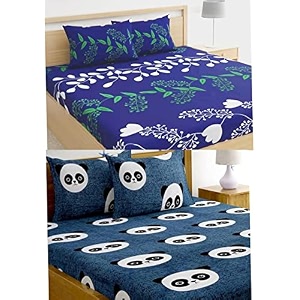 combo collection pack of 2 double bedsheet with 4 pillow covers  155 tc soft brushed glace cotton -long lasting amp wrinkle free bedsheet for double bed multicolor-f