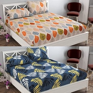 combo collection pack of 2 double bedsheet with 4 pillow covers  155 tc soft brushed glace cotton -long lasting amp wrinkle free bedsheet for double bed pattern- a