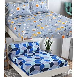 combo collection pack of 2 double bedsheet with 4 pillow covers  155 tc soft brushed glace cotton -long lasting amp wrinkle free bedsheet for double bed pattern- e