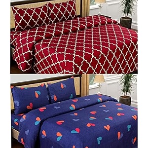 combo collection pack of 2 double bedsheet with 4 pillow covers  155 tc soft brushed glace cotton -long lasting amp wrinkle free bedsheet for double bed pattern- x