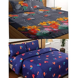 combo collection pack of 2 double bedsheet with 4 pillow covers  155 tc soft brushed glace cotton -long lasting amp wrinkle free bedsheet for double bed pattern- e
