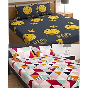 combo collection pack of 2 double bedsheet with 4 pillow covers  155 tc soft brushed glace cotton -long lasting amp wrinkle free bedsheet for double bed multicolor-v