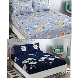 combo collection pack of 2 double bedsheet with 4 pillow covers  155 tc soft brushed glace cotton -long lasting amp wrinkle free bedsheet for double bed pattern- e