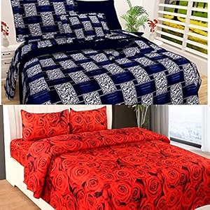 combo collection pack of 2 double bedsheet with 4 pillow covers  155 tc soft brushed glace cotton -long lasting amp wrinkle free bedsheet for double bed multicolor-q