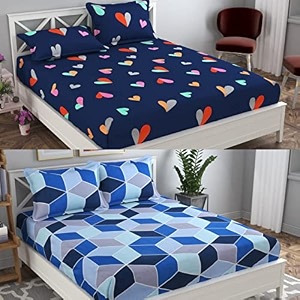 combo collection pack of 2 double bedsheet with 4 pillow covers  155 tc soft brushed glace cotton -long lasting amp wrinkle free bedsheet for double bed pattern- e