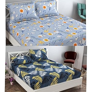 combo collection pack of 2 double bedsheet with 4 pillow covers  155 tc soft brushed glace cotton -long lasting amp wrinkle free bedsheet for double bed pattern- e