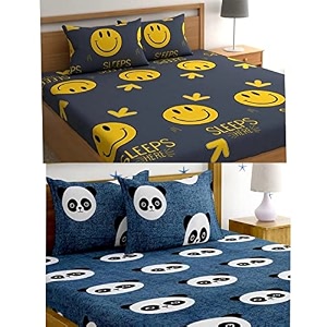 combo collection pack of 2 double bedsheet with 4 pillow covers  155 tc soft brushed glace cotton -long lasting amp wrinkle free bedsheet for double bed pattern- e
