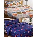 Combo Collection Pack of 2 Double Bedsheet with 4 Pillow Covers | 155 TC Soft Brushed Glace Cotton -Long Lasting &amp; Wrinkle Free Bedsheet for Double Bed (Multicolor-S)