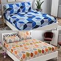 Combo Collection Pack of 2 Double Bedsheet with 4 Pillow Covers | 155 TC Soft Brushed Glace Cotton -Long Lasting &amp; Wrinkle Free Bedsheet for Double Bed (Multicolor-QQ)