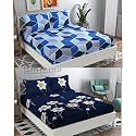 Combo Collection Pack of 2 Double Bedsheet with 4 Pillow Covers | 155 TC Soft Brushed Glace Cotton -Long Lasting &amp; Wrinkle Free Bedsheet for Double Bed (Pattern- B)