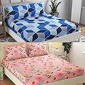 Combo Collection Pack of 2 Double Bedsheet with 4 Pillow Covers | 155 TC Soft Brushed Glace Cotton -Long Lasting & Wrinkle Free Bedsheet for Double Bed (Pattern- N)