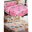 Combo Collection Pack of 2 Double Bedsheet with 4 Pillow Covers | 155 TC Soft Brushed Glace Cotton -Long Lasting &amp; Wrinkle Free Bedsheet for Double Bed (Pattern- V)