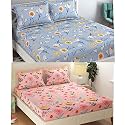 Combo Collection Pack of 2 Double Bedsheet with 4 Pillow Covers | 155 TC Soft Brushed Glace Cotton -Long Lasting &amp; Wrinkle Free Bedsheet for Double Bed (Pattern- E)