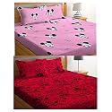 Combo Collection Pack of 2 Double Bedsheet with 4 Pillow Covers | 155 TC Soft Brushed Glace Cotton -Long Lasting &amp; Wrinkle Free Bedsheet for Double Bed (Multicolor-N)