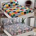 Combo Collection Pack of 2 Double Bedsheet with 4 Pillow Covers | 155 TC Soft Brushed Glace Cotton -Long Lasting &amp; Wrinkle Free Bedsheet for Double Bed (Multicolor-EE)