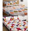 Combo Collection Pack of 2 Double Bedsheet with 4 Pillow Covers | 155 TC Soft Brushed Glace Cotton -Long Lasting &amp; Wrinkle Free Bedsheet for Double Bed (Pattern- F)