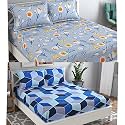 Combo Collection Pack of 2 Double Bedsheet with 4 Pillow Covers | 155 TC Soft Brushed Glace Cotton -Long Lasting & Wrinkle Free Bedsheet for Double Bed (Pattern- E)