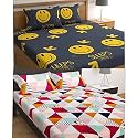 Combo Collection Pack of 2 Double Bedsheet with 4 Pillow Covers | 155 TC Soft Brushed Glace Cotton -Long Lasting &amp; Wrinkle Free Bedsheet for Double Bed (Multicolor-V)