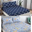 Combo Collection Pack of 2 Double Bedsheet with 4 Pillow Covers | 155 TC Soft Brushed Glace Cotton -Long Lasting &amp; Wrinkle Free Bedsheet for Double Bed (Pattern- E)