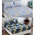 Combo Collection Pack of 2 Double Bedsheet with 4 Pillow Covers | 155 TC Soft Brushed Glace Cotton -Long Lasting &amp; Wrinkle Free Bedsheet for Double Bed (Pattern- E)