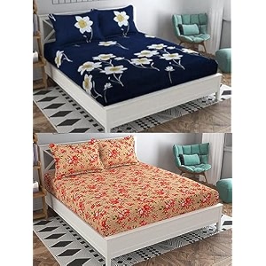combo pack of 2 double bedsheet with 4 free pillow covers 266 tc soft cotton-blend 228 x 228 cm90x90 inches double bedsheet for double bed