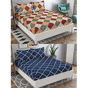 combo pack of 2 double bedsheet with 4 free pillow covers 266 tc soft cotton-blend 228 x 228 cm90x90 inches double bedsheet for double bed