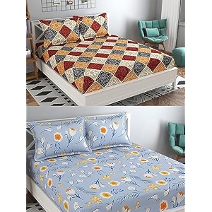 combo pack of 2 double bedsheet with 4 free pillow covers 266 tc soft cotton-blend 228 x 228 cm90x90 inches double bedsheet for double bed