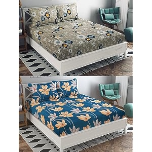 combo pack of 2 double bedsheet with 4 free pillow covers 266 tc soft cotton-blend 228 x 228 cm90x90 inches double bedsheet for double bed