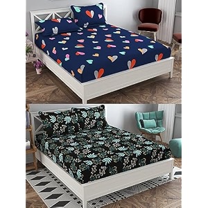 soniasaa combo pack of 2 double bedsheet with 4 free pillow covers 266 tc soft cotton-blend 228 x 228 cm90x90 inches double bedsheet for double bed