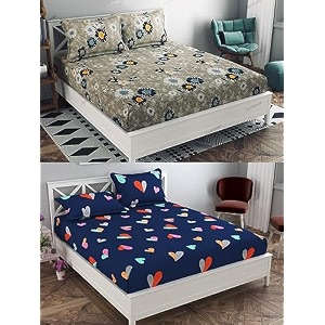 soniasaa combo pack of 2 double bedsheet with 4 free pillow covers 266 tc soft cotton-blend 228 x 228 cm90x90 inches double bedsheet for double bed