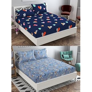 combo pack of 2 double bedsheet with 4 free pillow covers 266 tc soft cotton-blend 228 x 228 cm90x90 inches double bedsheet for double bed